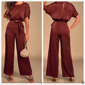 Mirabella Wine Satin Red Shortsleeved Jumpsuit